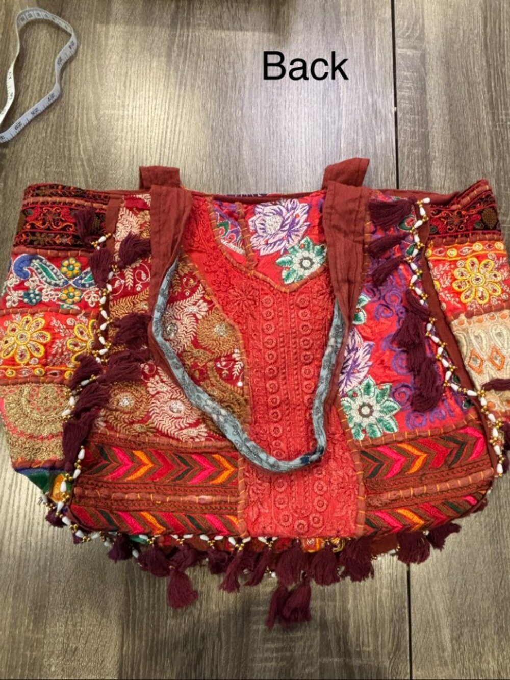 Earthbound Trading Co Handmade Embroidered Boho Patchwork Tote Bag - Picture 3 of 6